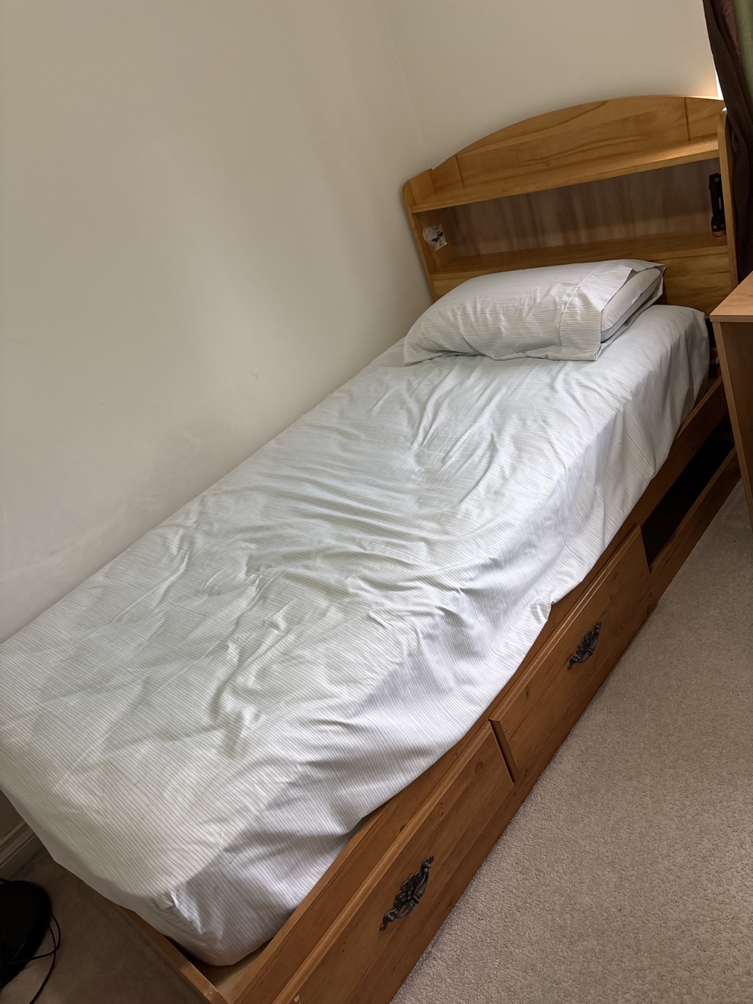 Twin-size Wooden Bed Frame with Drawers and Headboard