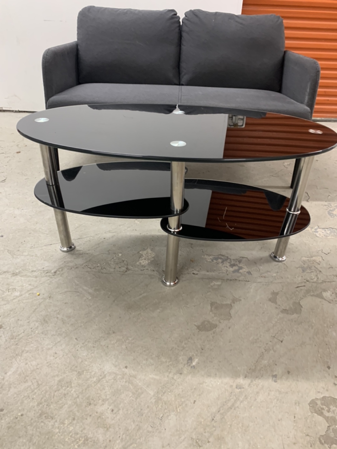 Black Glass Coffee Table with Chrome Legs - photo 2