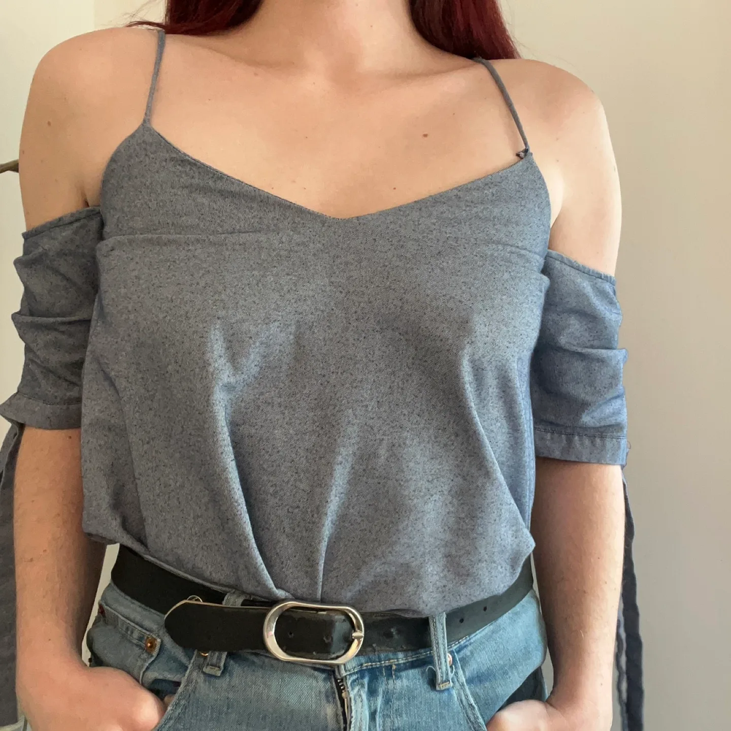 Silence + Noise Women's Denim Blue Off the Shoulder Top image indicator(2)