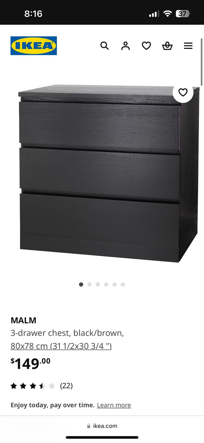 IKEA MALM 3-Drawer Chest - Black/Brown