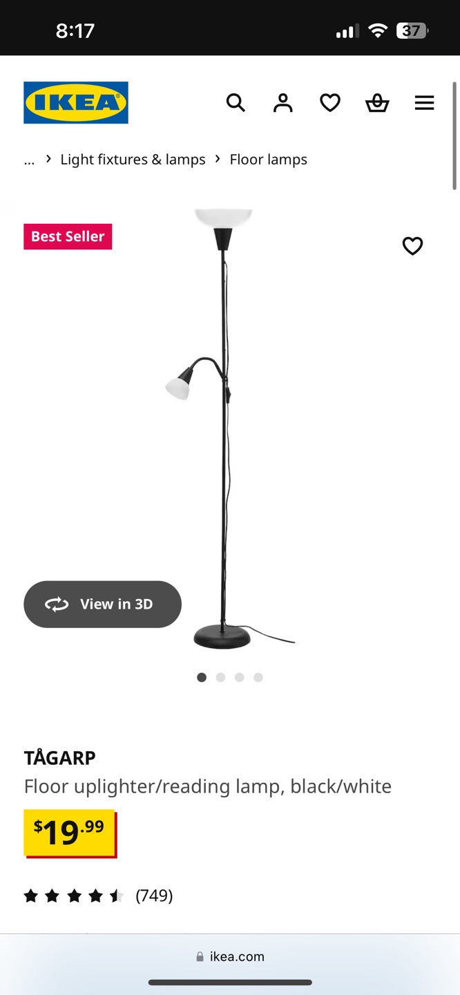 IKEA TÄGARP Floor Lamp - Black/White
