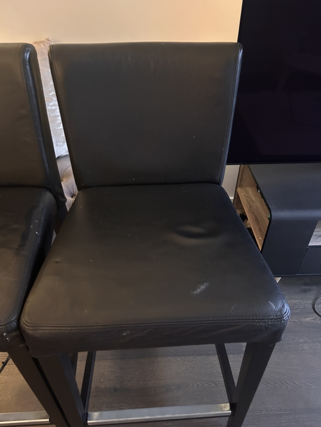 Pair of Black Leather Bar Stools - photo 3