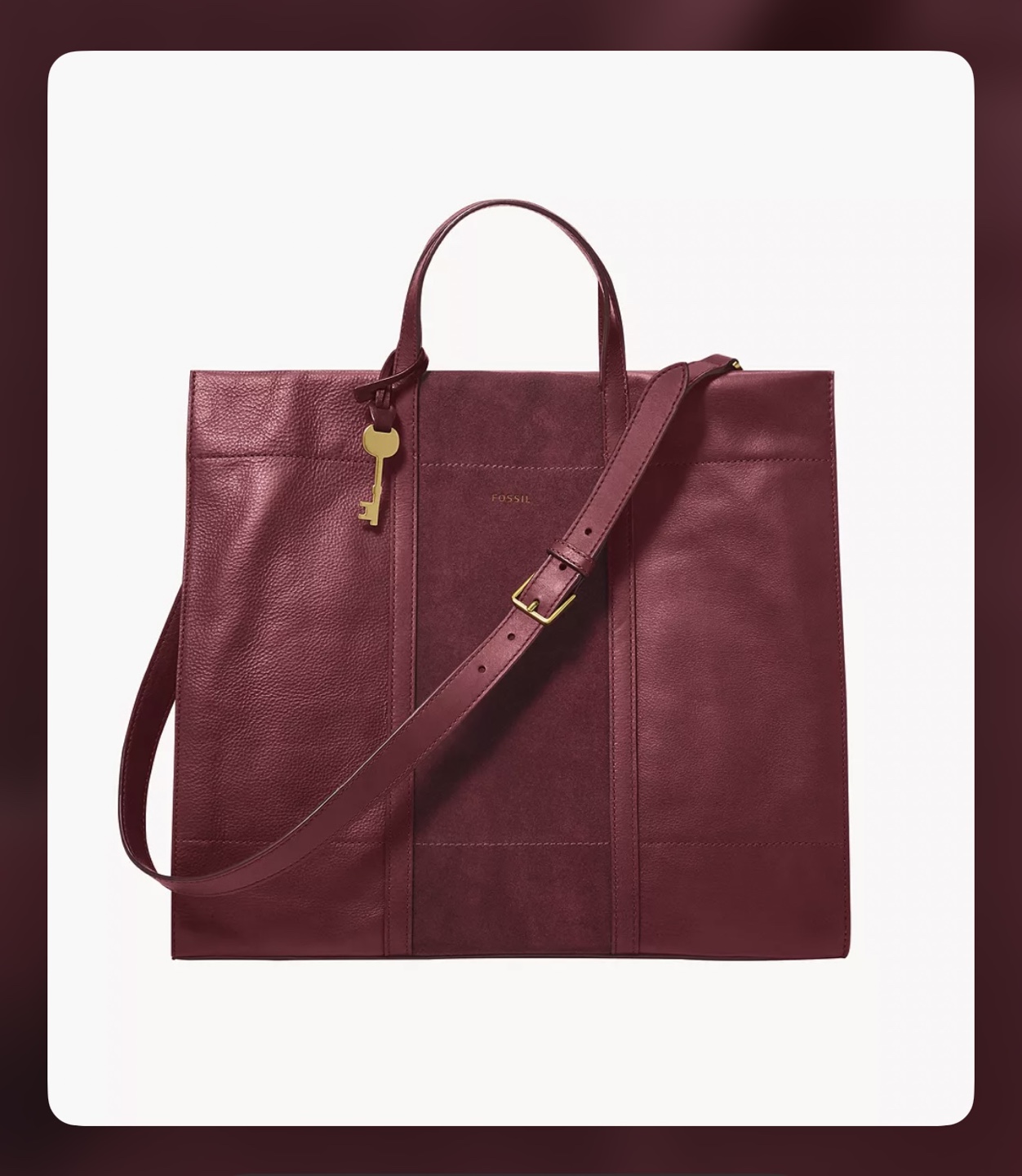 New Fossil Burgundy Leather Tote Bag
