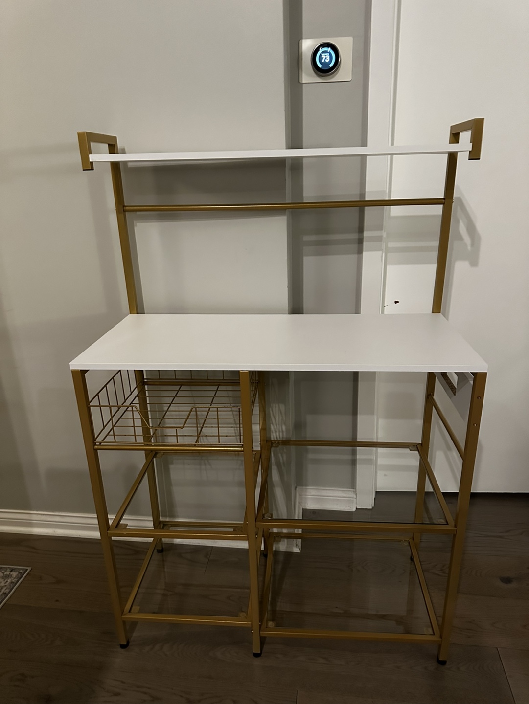 Gold and White Kitchen Baker's Rack with Outlets