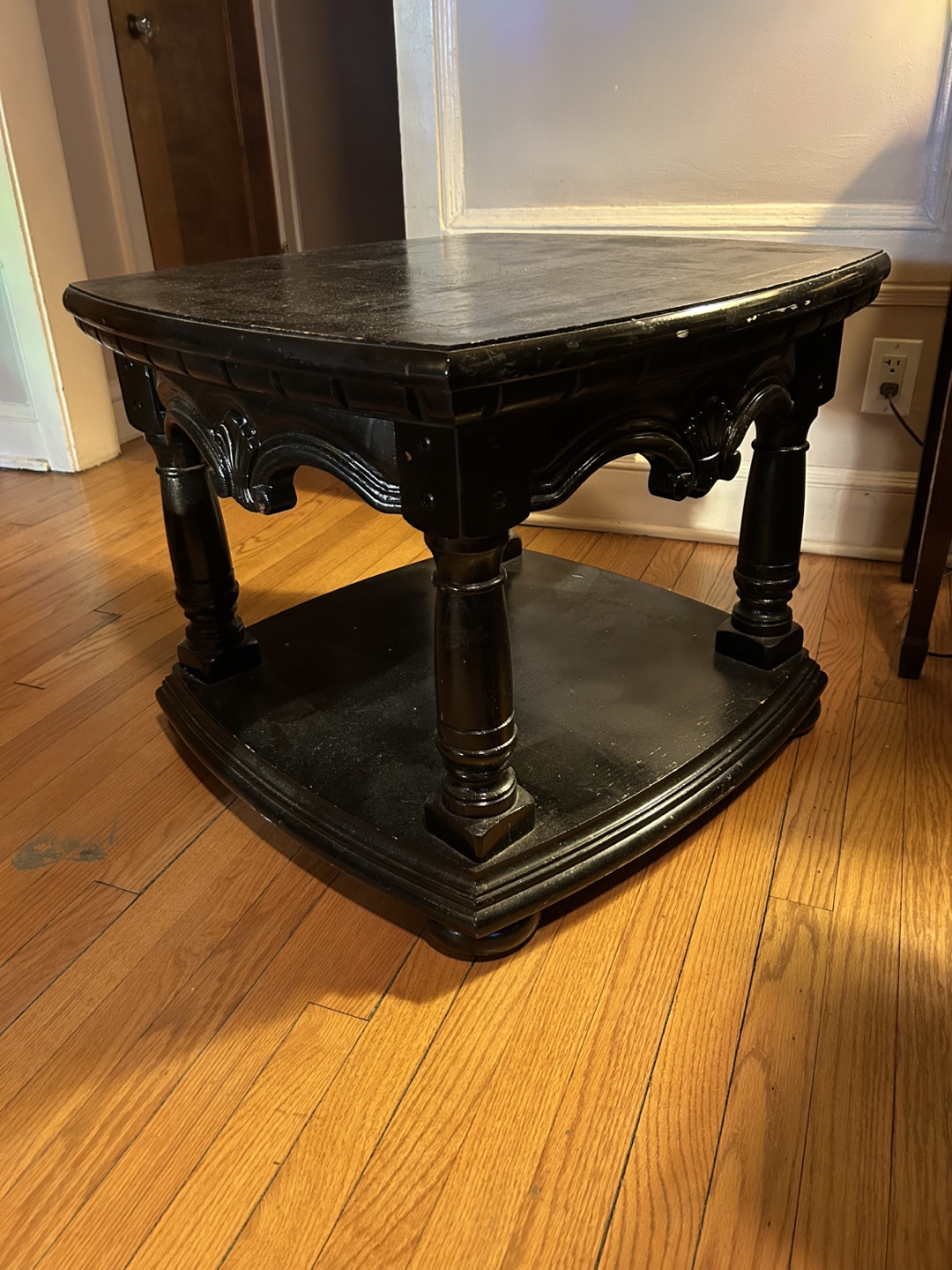Black Wooden End Table with Shelf