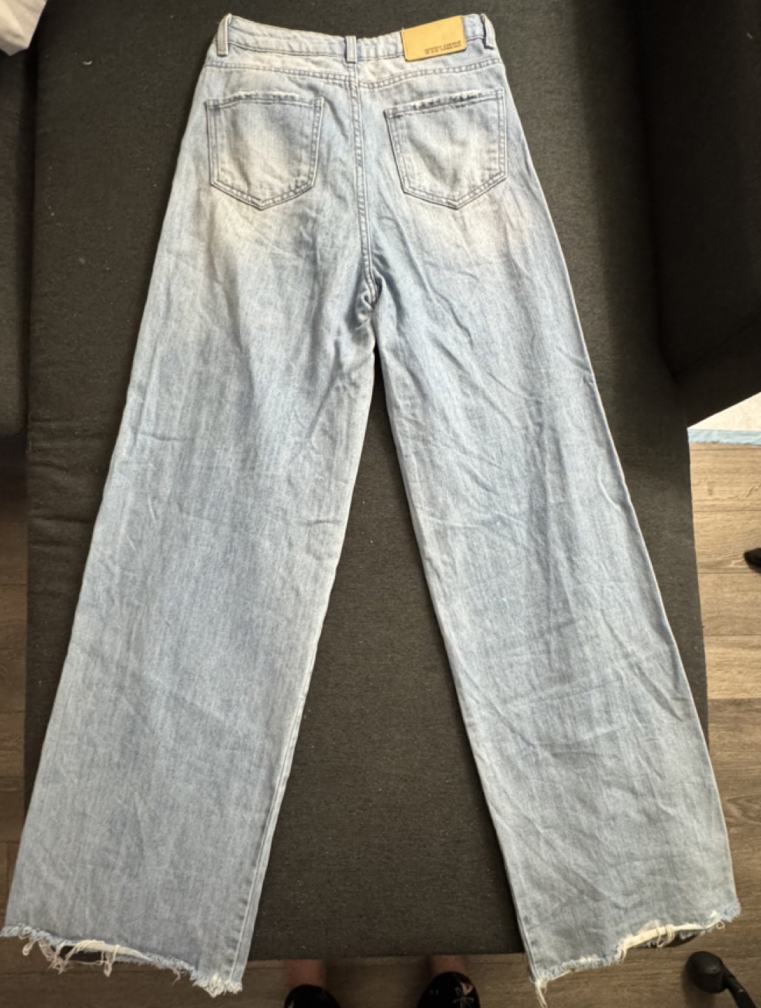 Light Wash Wide Leg Jeans with Raw Hem - photo 3