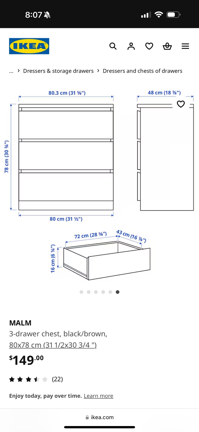 IKEA MALM 3-Drawer Chest - Black - photo 3