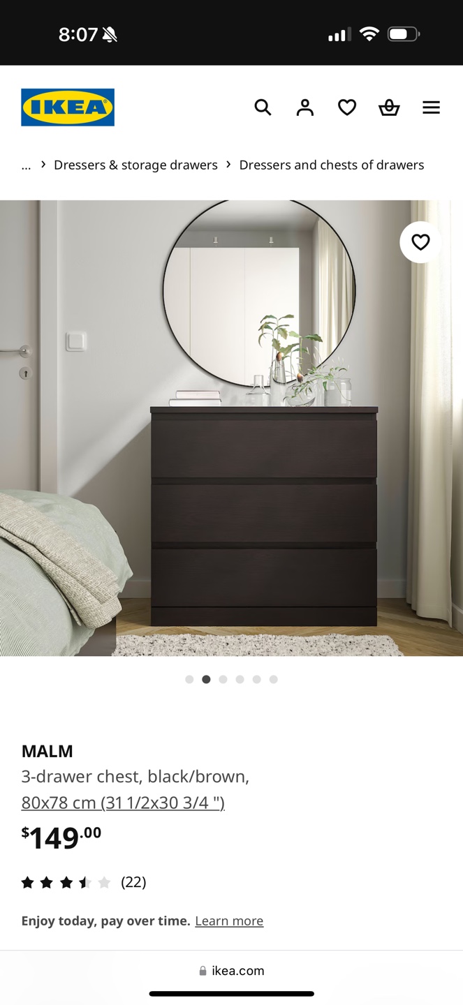 IKEA MALM 3-Drawer Chest - Black