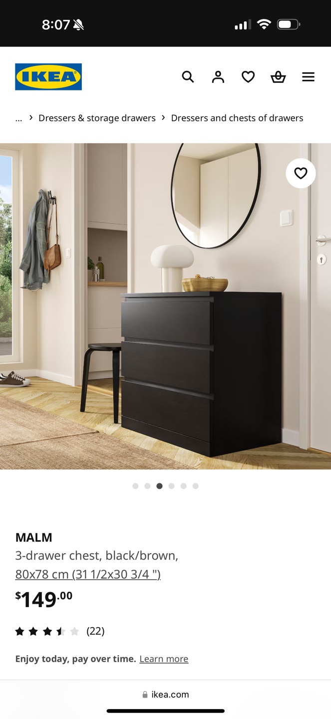 IKEA MALM 3-Drawer Chest - Black - photo 2