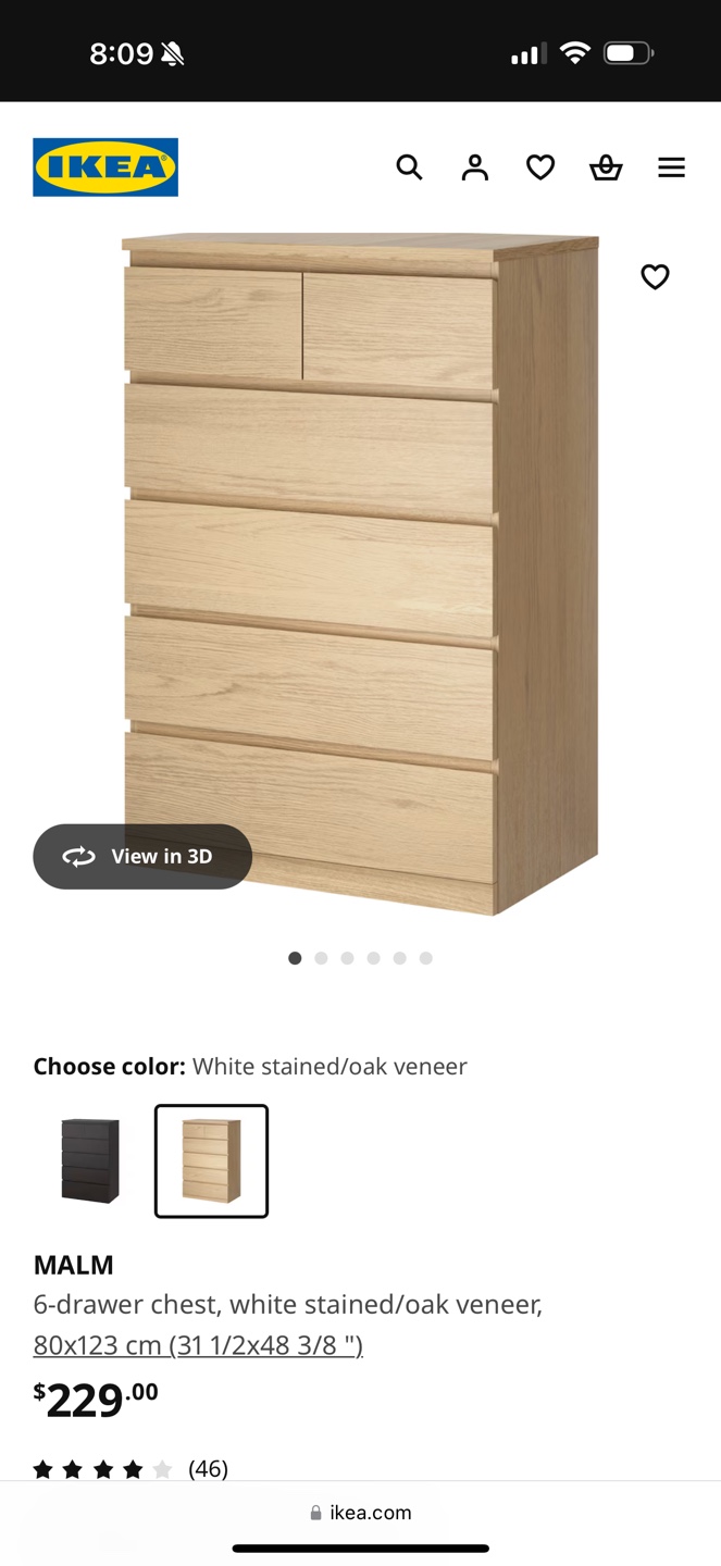 IKEA MALM 6-Drawer Chest - Oak Veneer