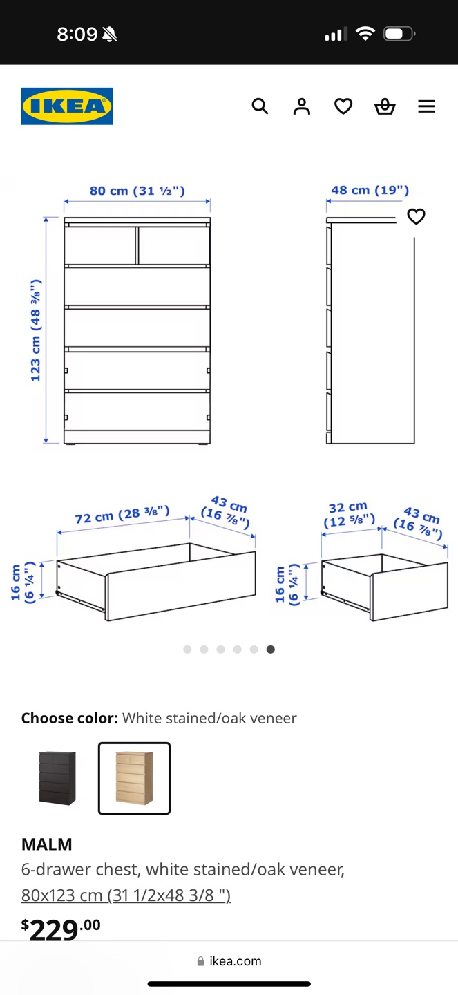 IKEA MALM 6-Drawer Chest - Oak Veneer - photo 3