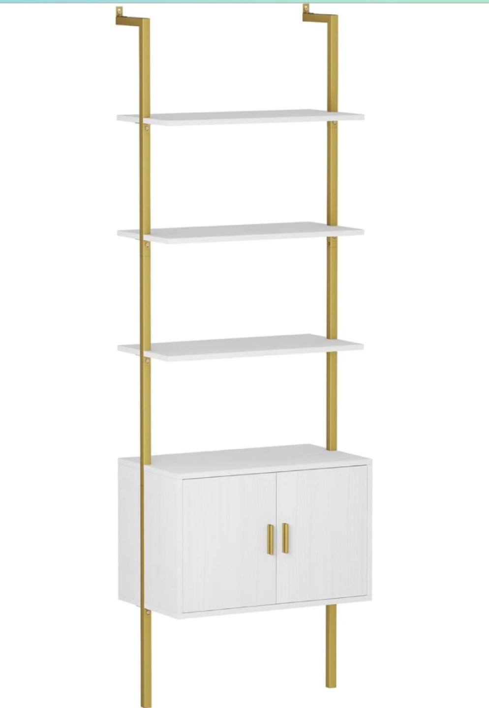 Ladder Bookshelf with Cabinet – White and Gold - photo 4