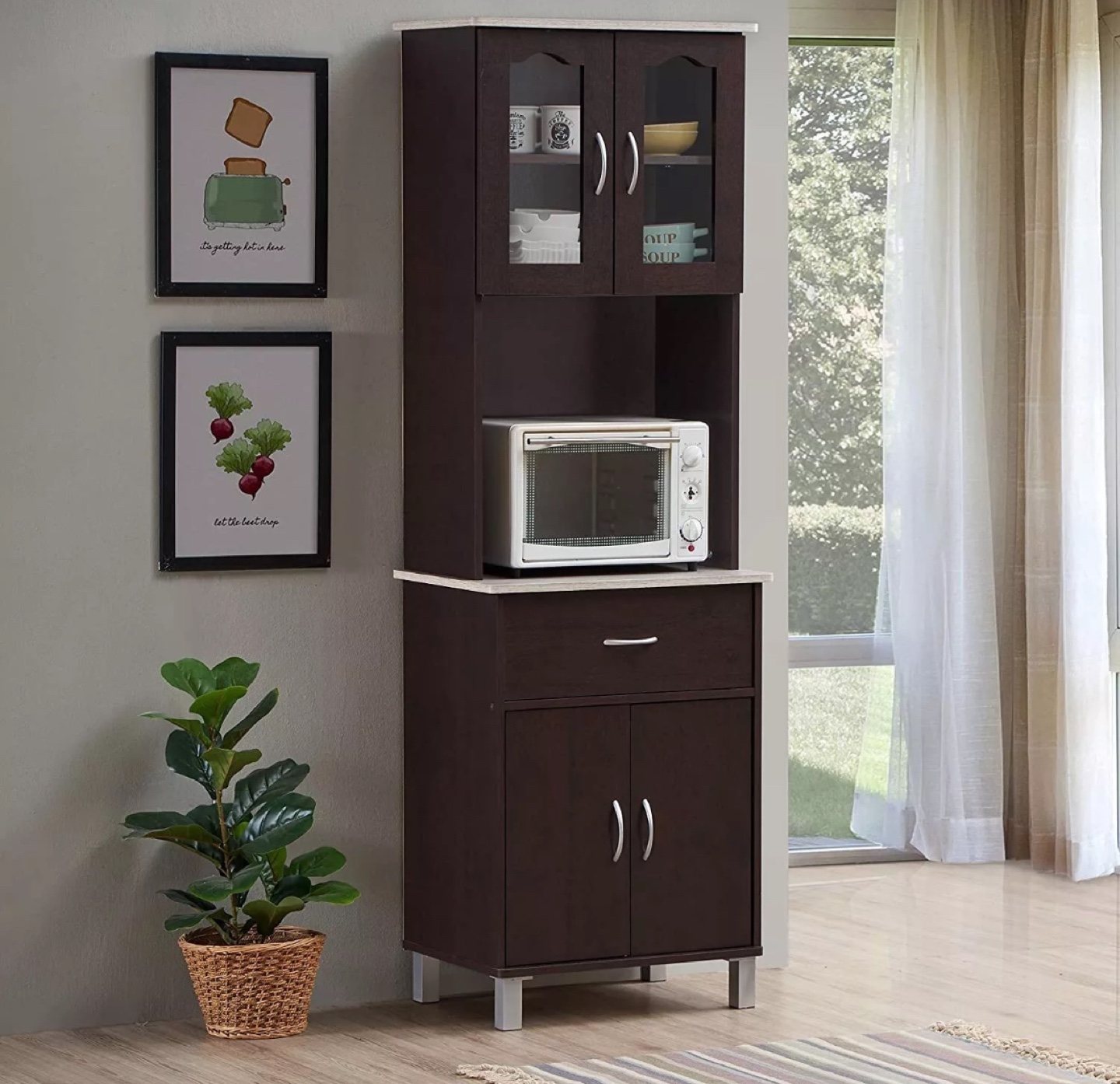 Microwave & Storage Cabinet - Dark Brown