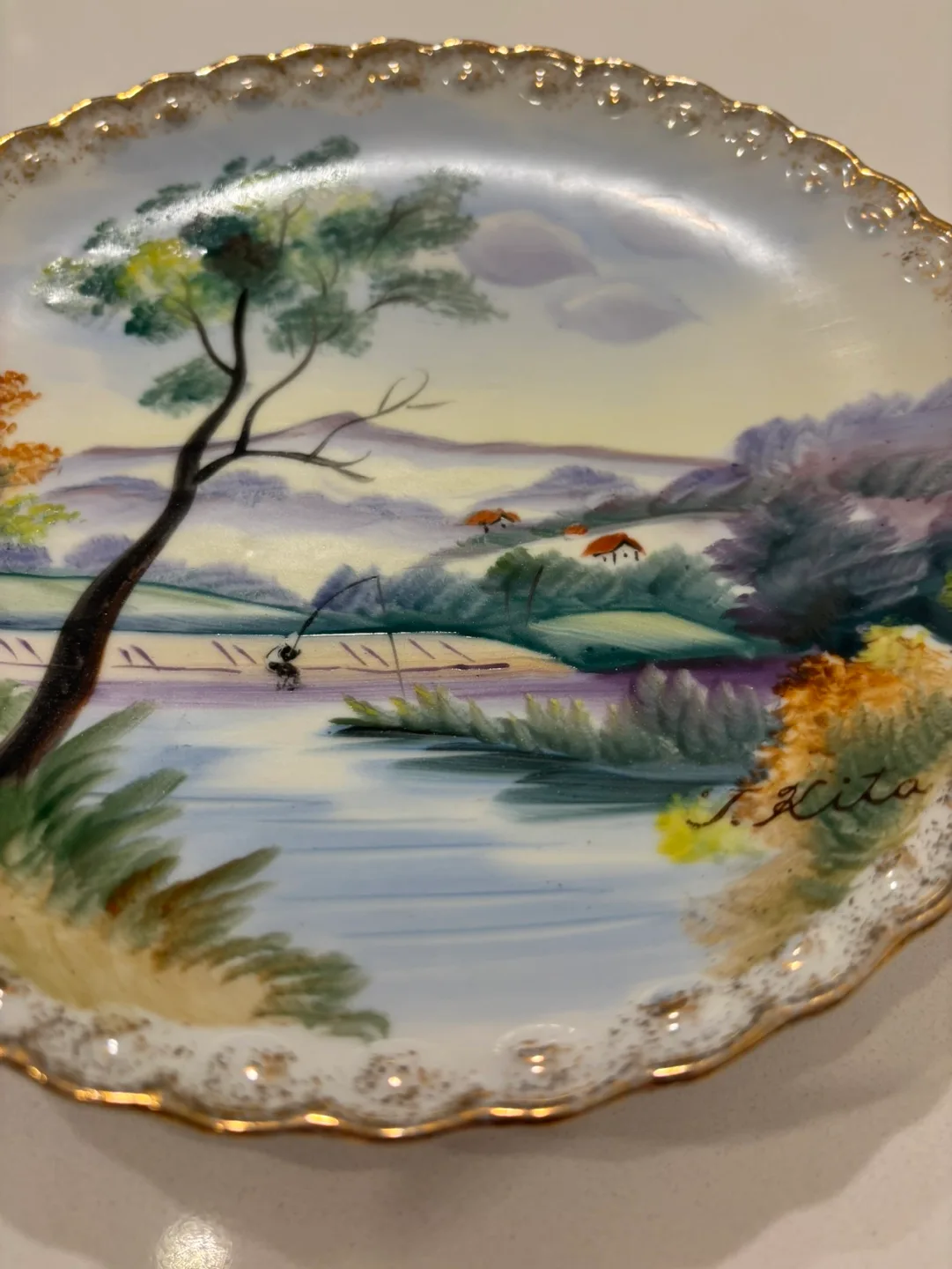 Vintage T. Kita Japenese Vintage Hand-Painted Plate For Sale image indicator(3)