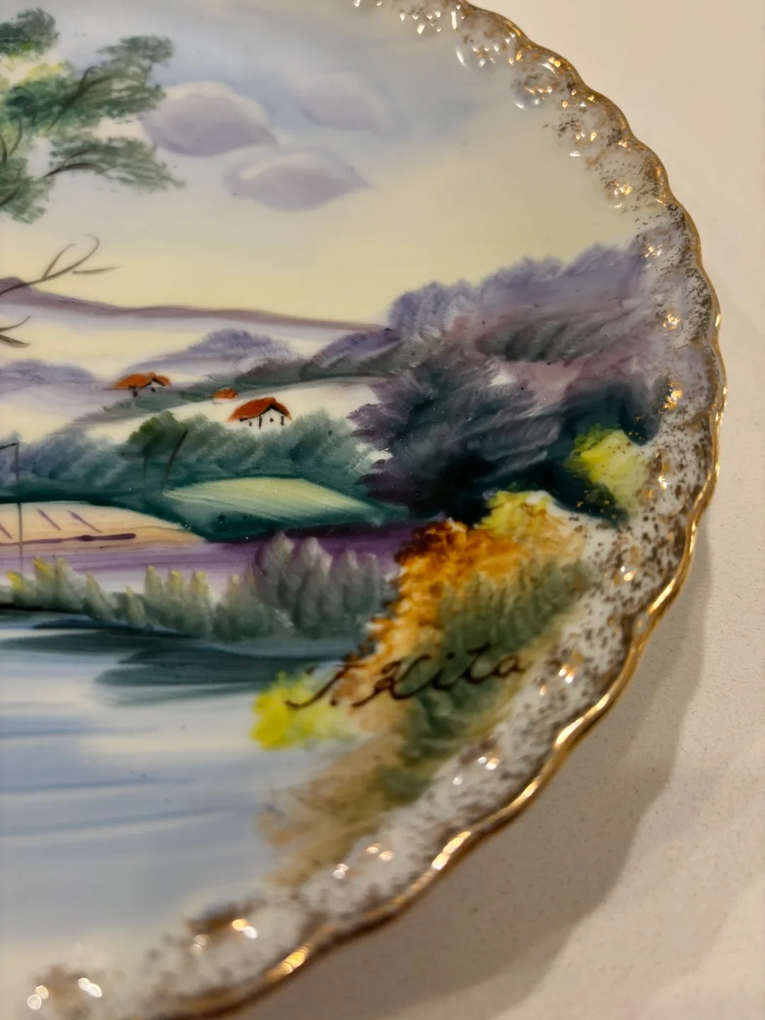 Vintage T. Kita Japenese Vintage Hand-Painted Plate For Sale image indicator(4)