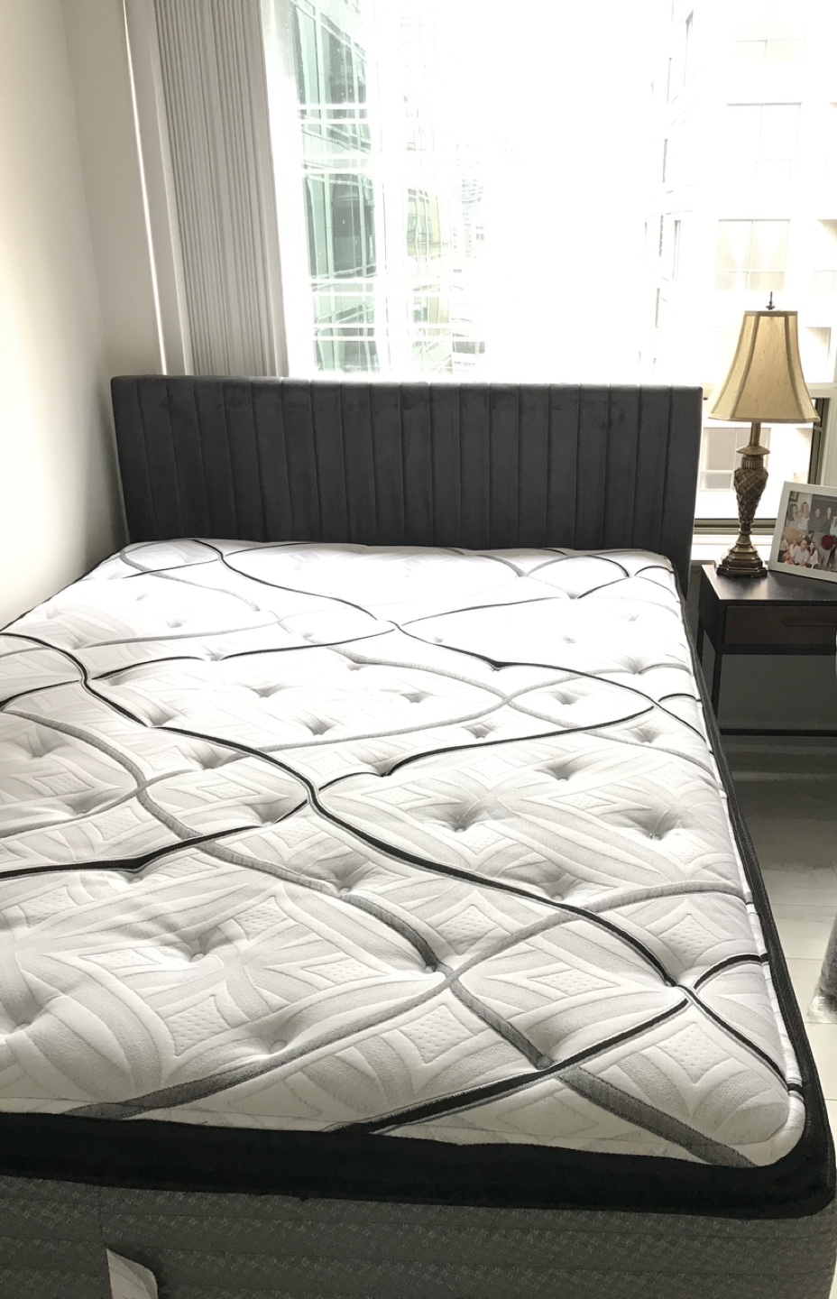 Grey Velvet Queen Headboard and Metal Bed-frame - photo 2