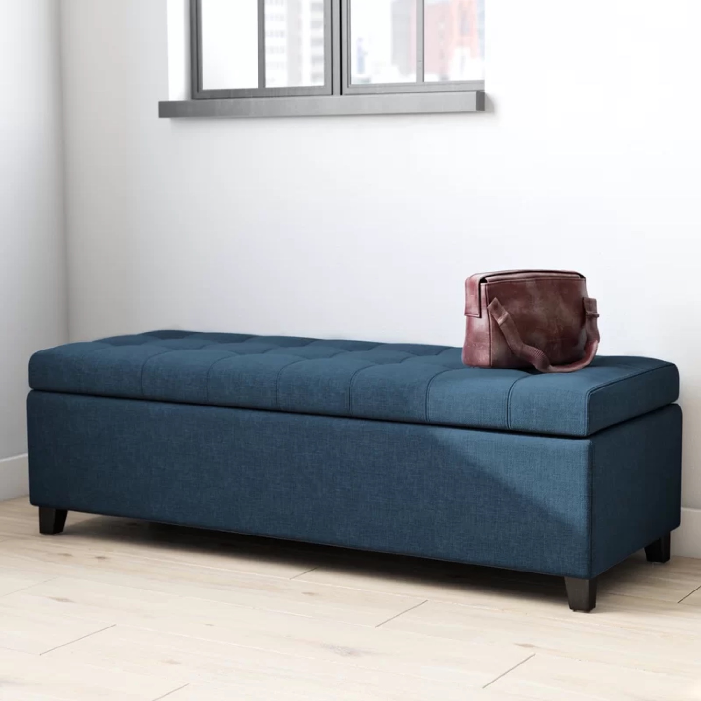 Blue Storage Ottoman Bench