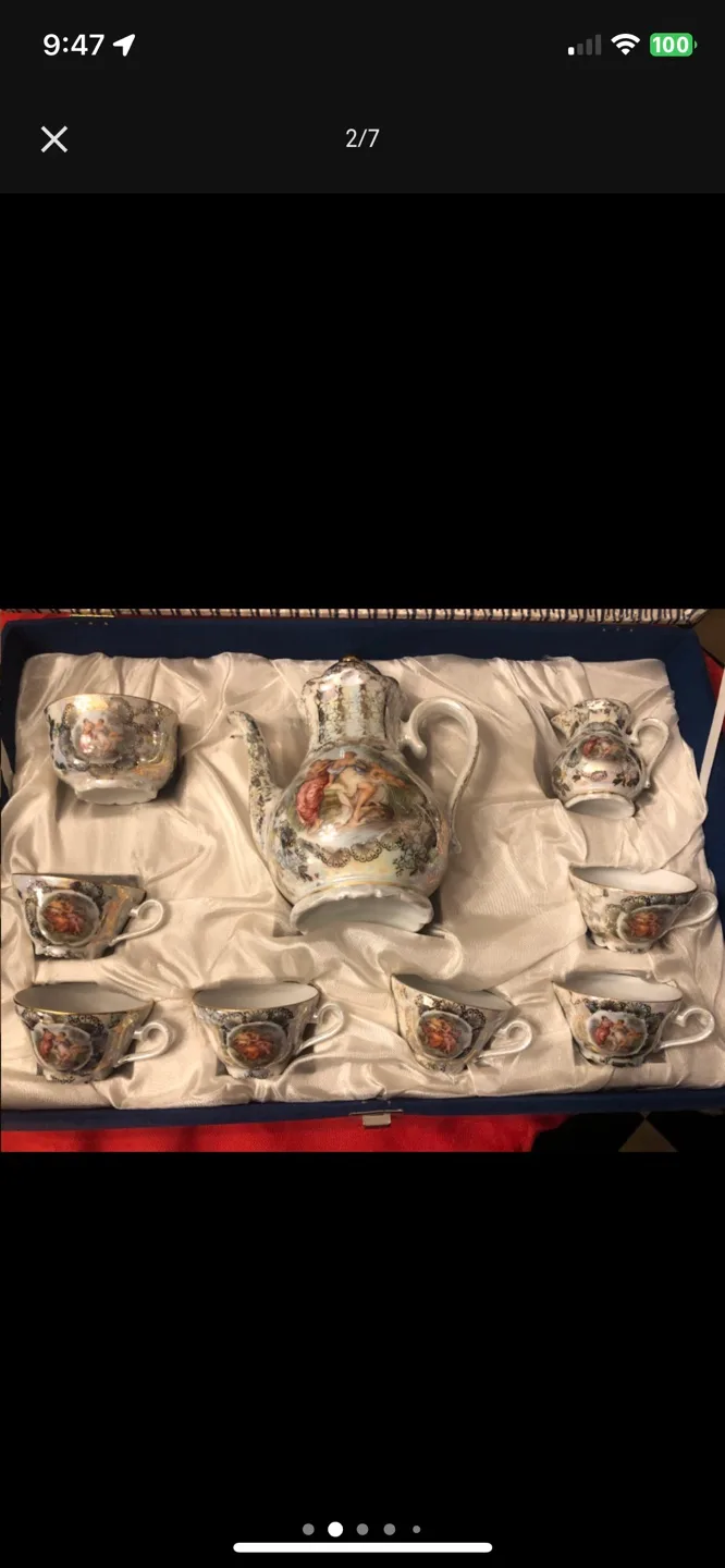 Vintage gold/opalescent porcelain demitasse tea set image indicator(2)