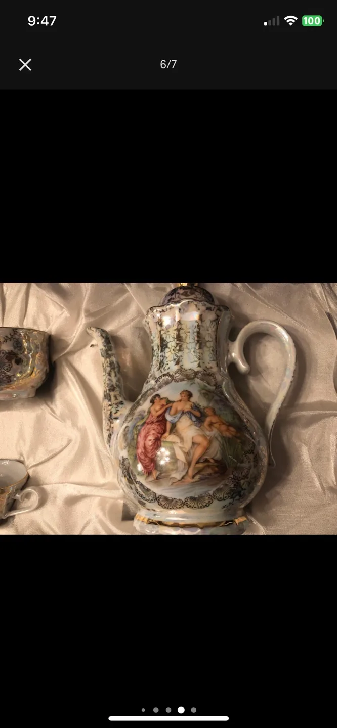 Vintage gold/opalescent porcelain demitasse tea set image indicator(6)