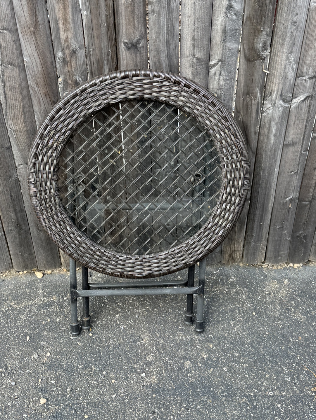 Folding Wicker Patio Table with Glass Top - photo 4