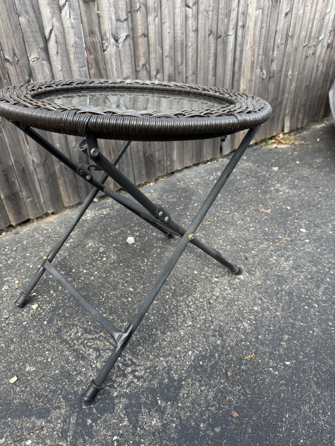 Folding Wicker Patio Table with Glass Top - photo 2