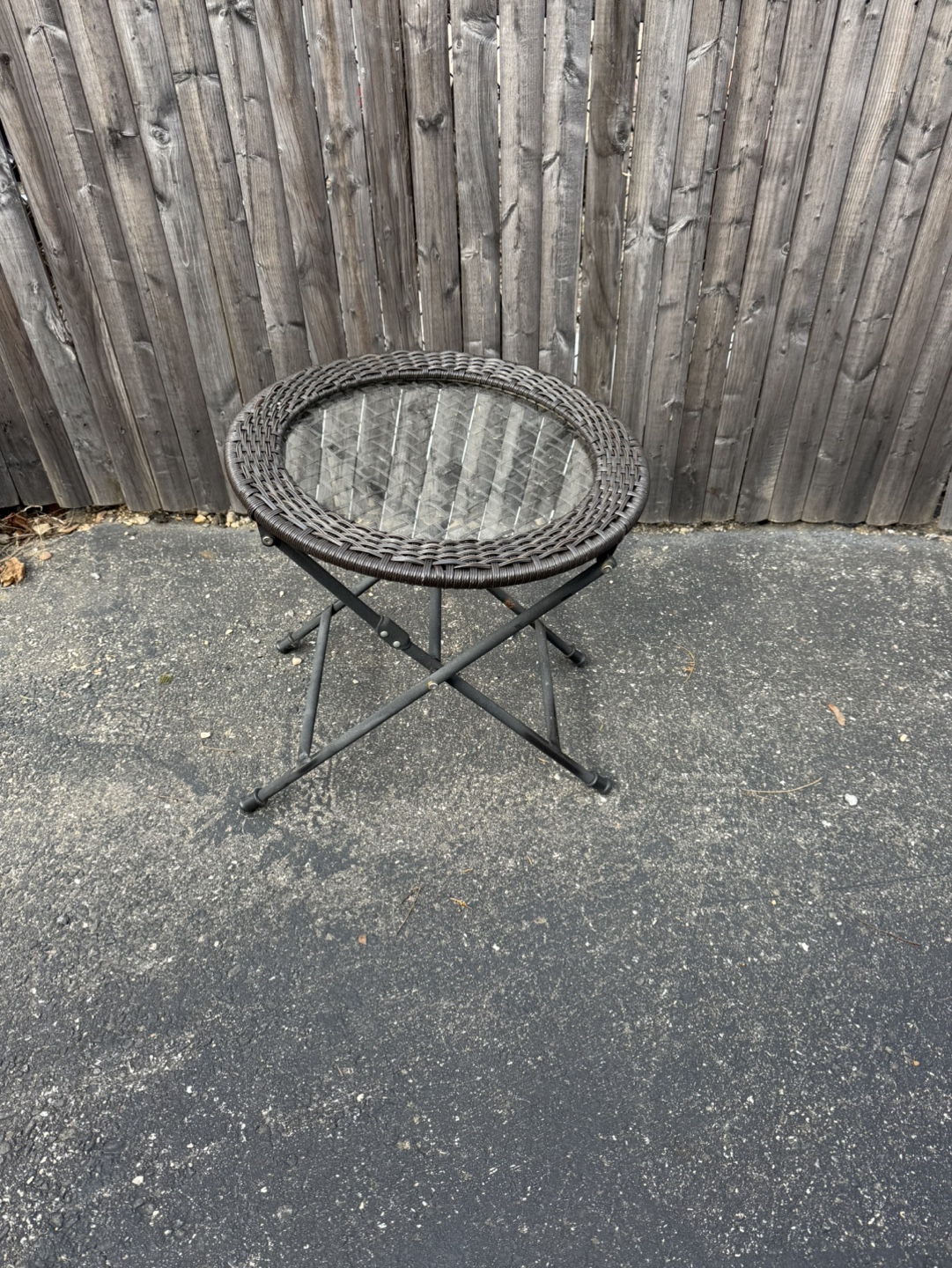 Folding Wicker Patio Table with Glass Top