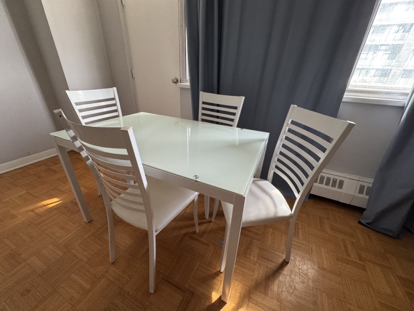 White Glass Dining Table Set with 4 Chairs