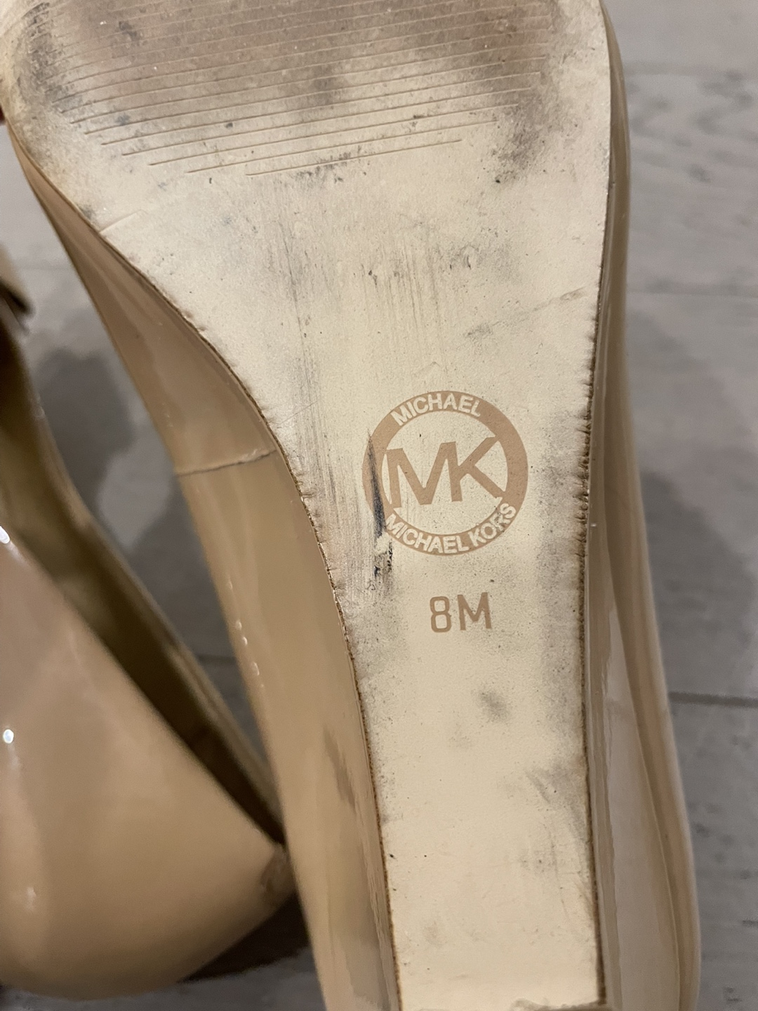 Michael Kors Nude Patent Leather Peep Toe Wedge Heels, Size 8M - photo 4