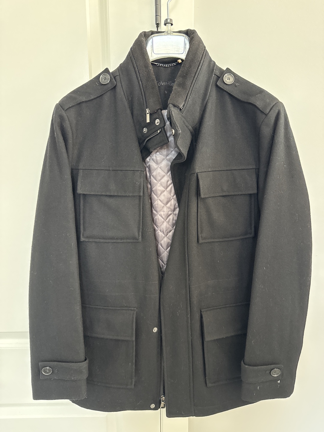 Men's Calvin Klein Black Wool Blend Peacoat Jacket Size M