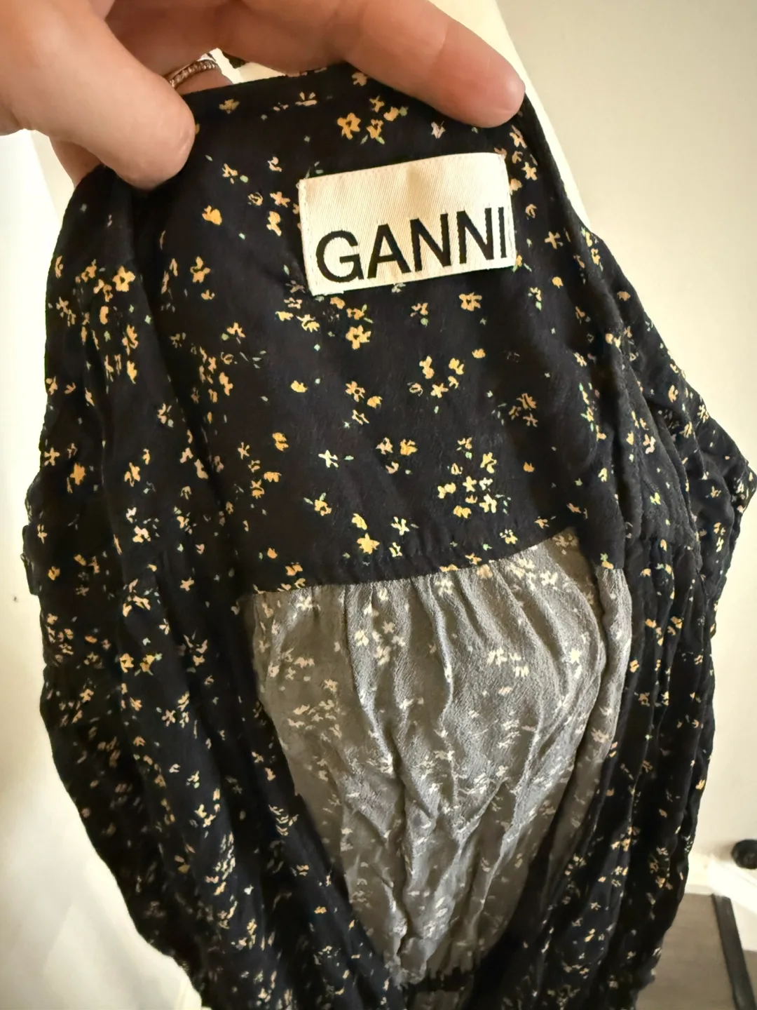 Ganni Black Floral Midi Dress image indicator(4)