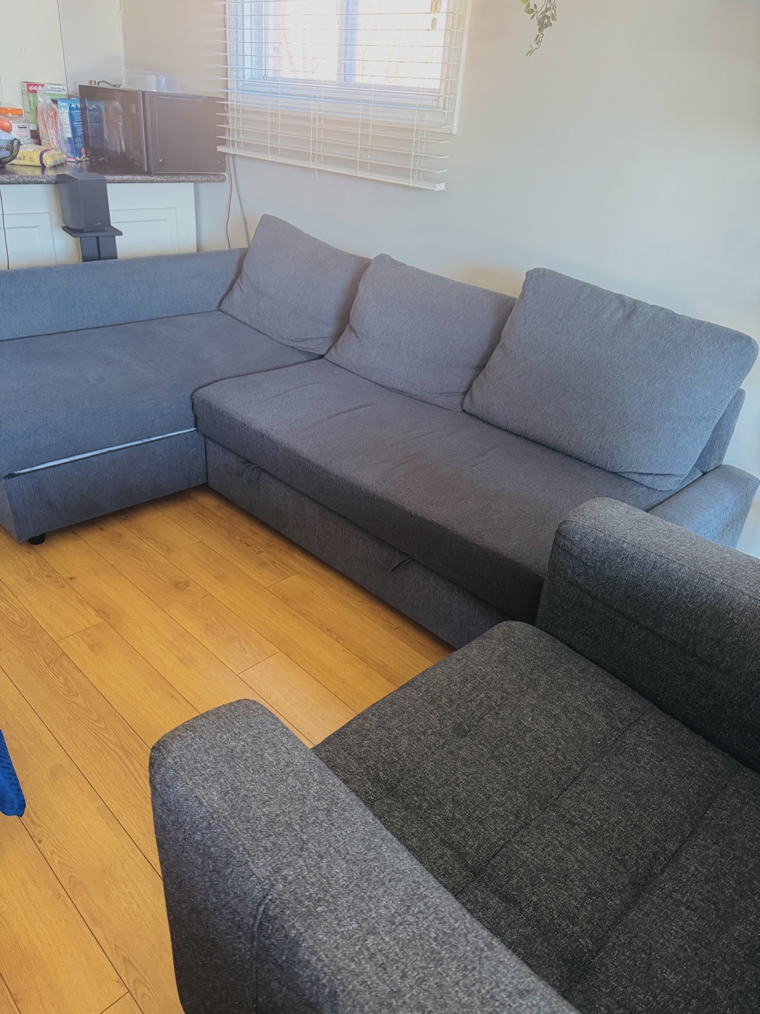 IKEA Grey Sectional Sofa bed with Armchair with single seater