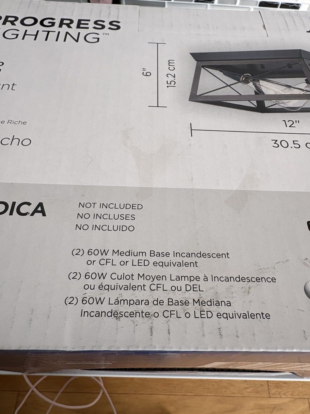 2-Light Black Flushmount Light Fixture Oak Accents - photo 5