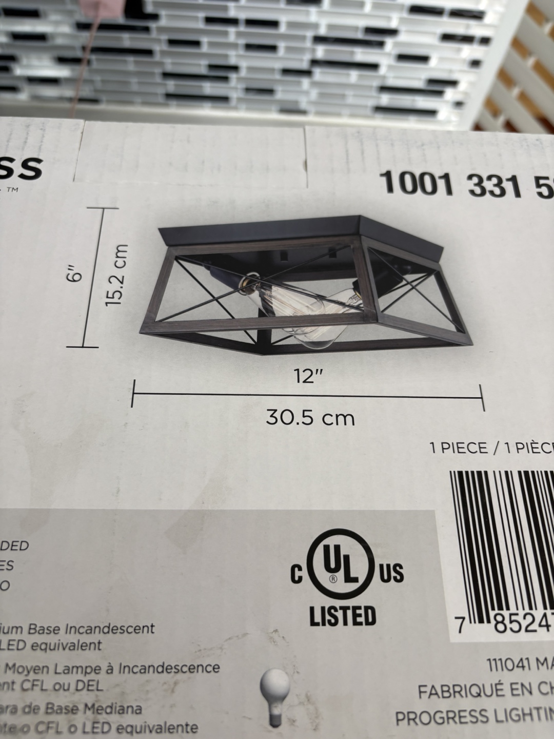 2-Light Black Flushmount Light Fixture Oak Accents - photo 3