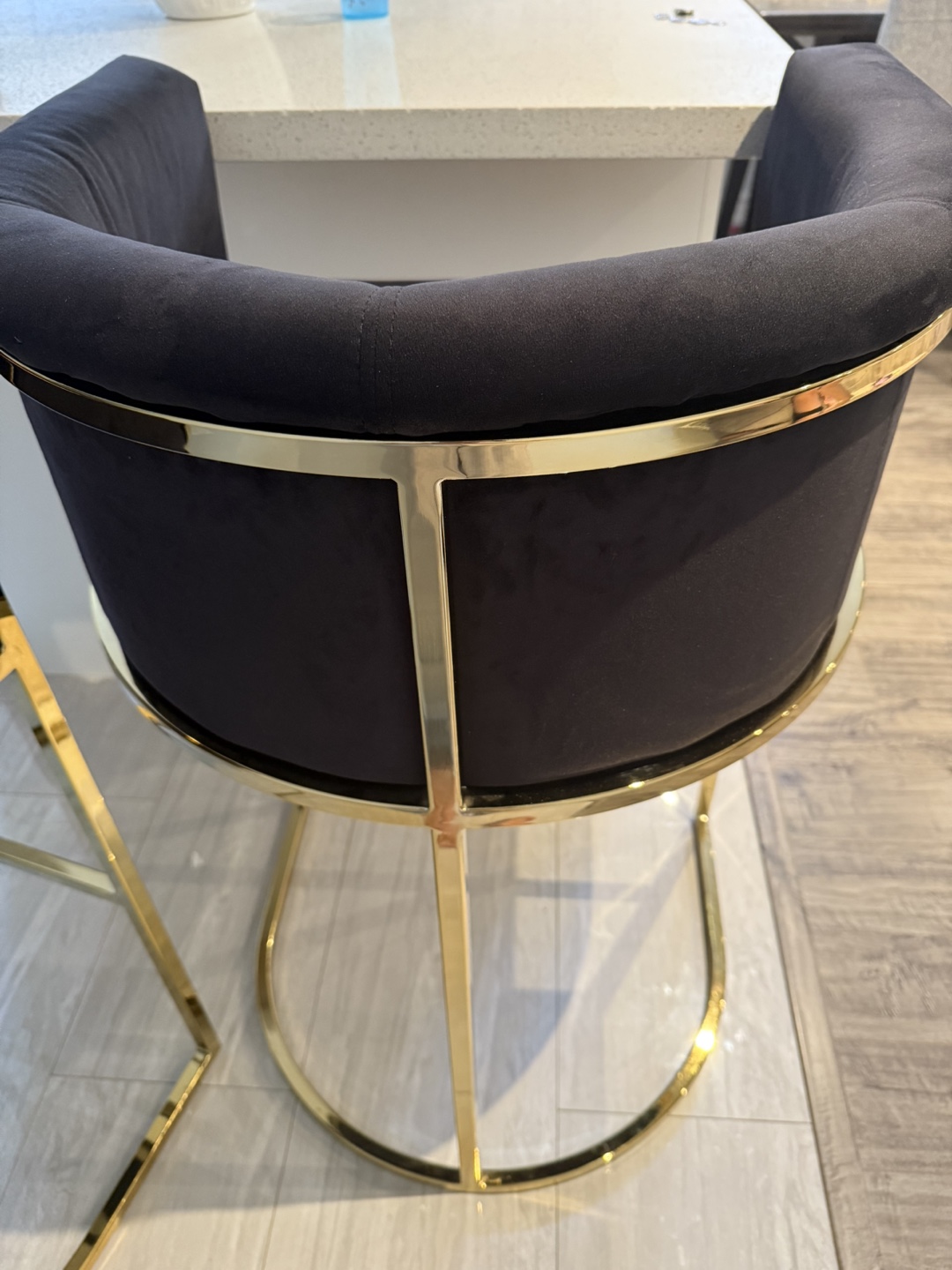 Pair of Black Velvet and Gold Bar Stools - photo 4