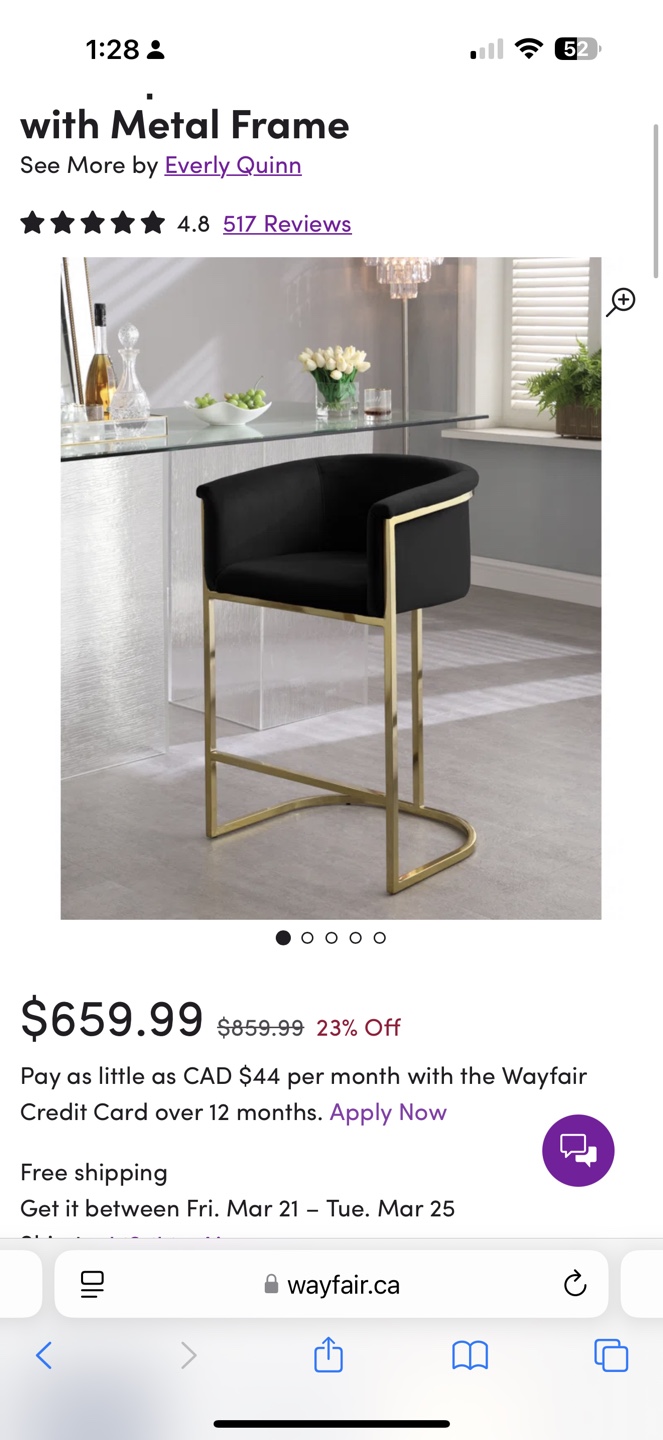 Pair of Black Velvet and Gold Bar Stools - photo 2