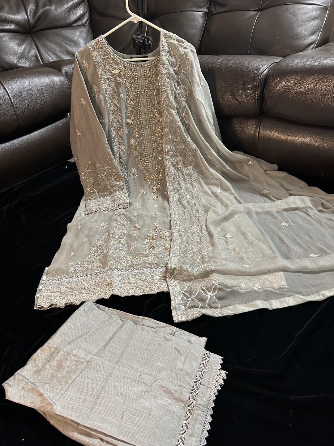 Elegant Grey Embroidered 3-Piece Suit