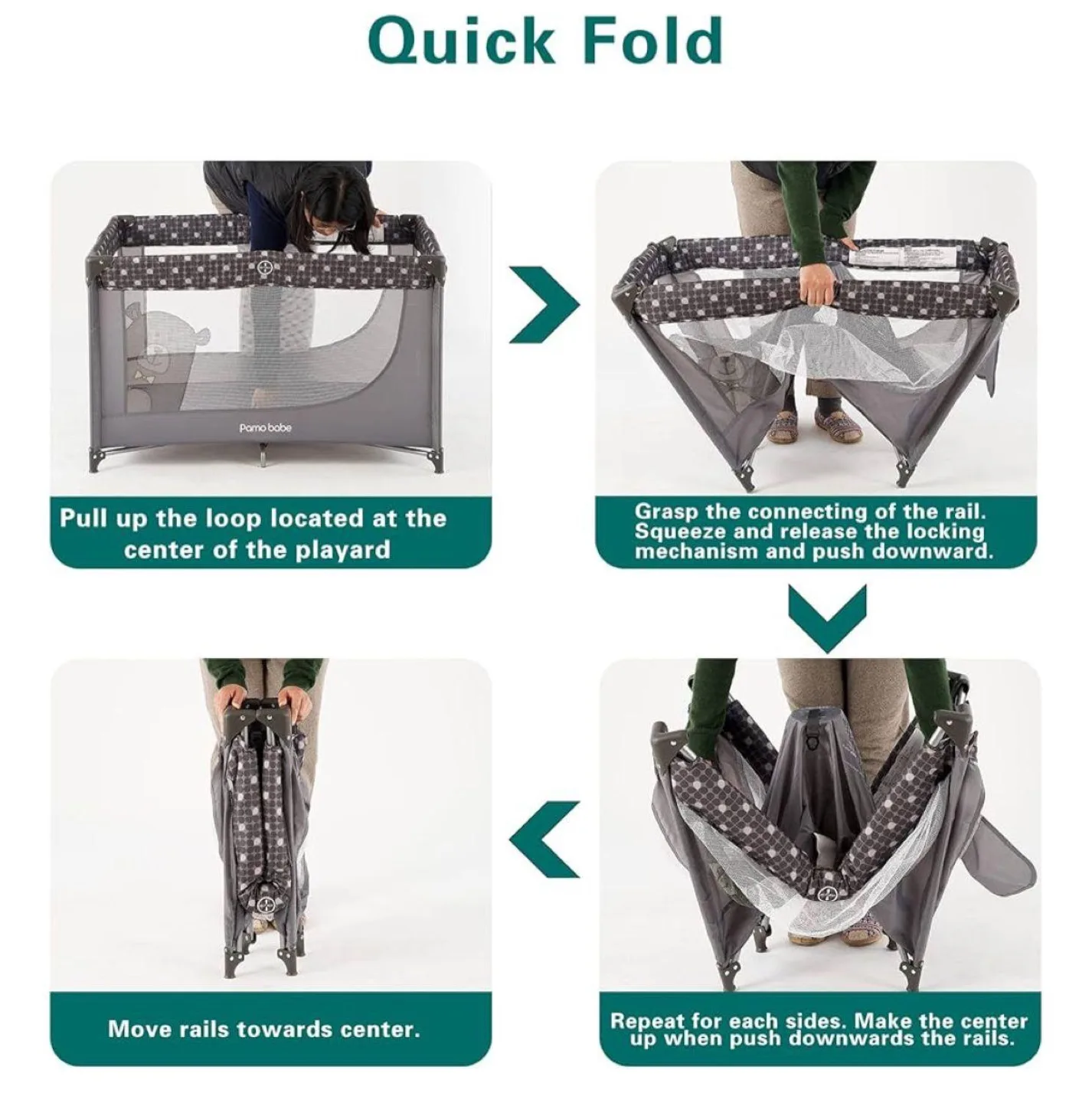 Pamo Babe Portable Playard/Travel Crib - Gray/White image indicator(7)