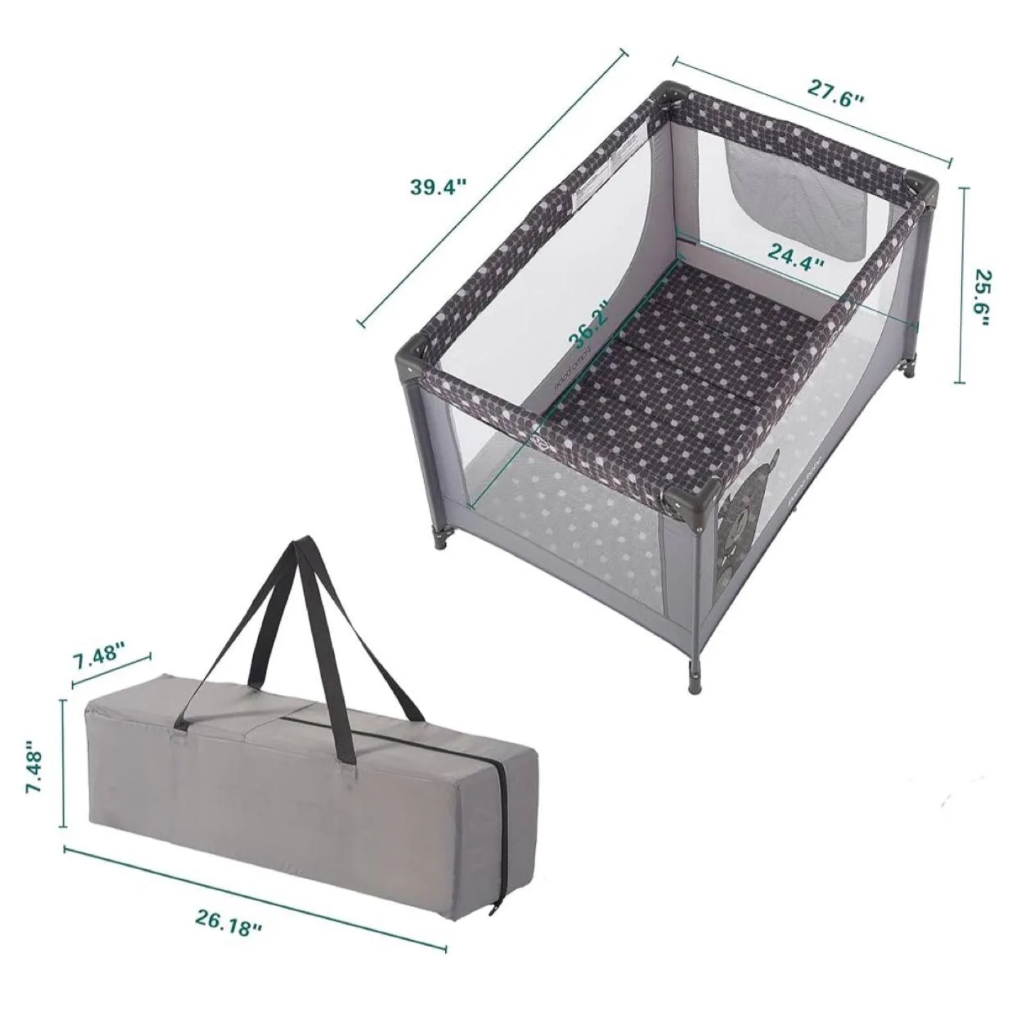 Pamo Babe Portable Playard/Travel Crib - Gray/White image indicator(2)