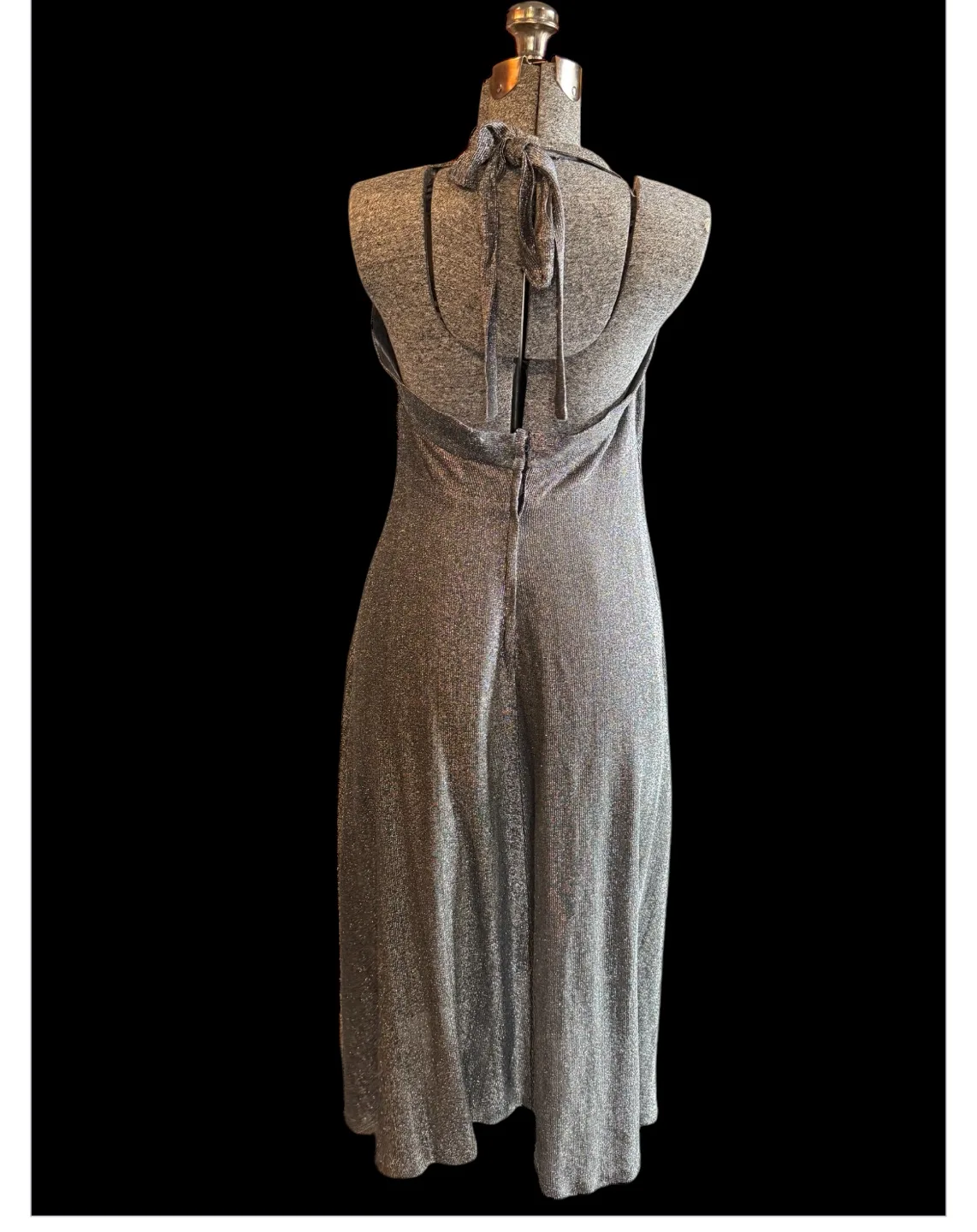 Silver Sparkle  vintage 70s Halter Maxi  Dress image indicator(2)