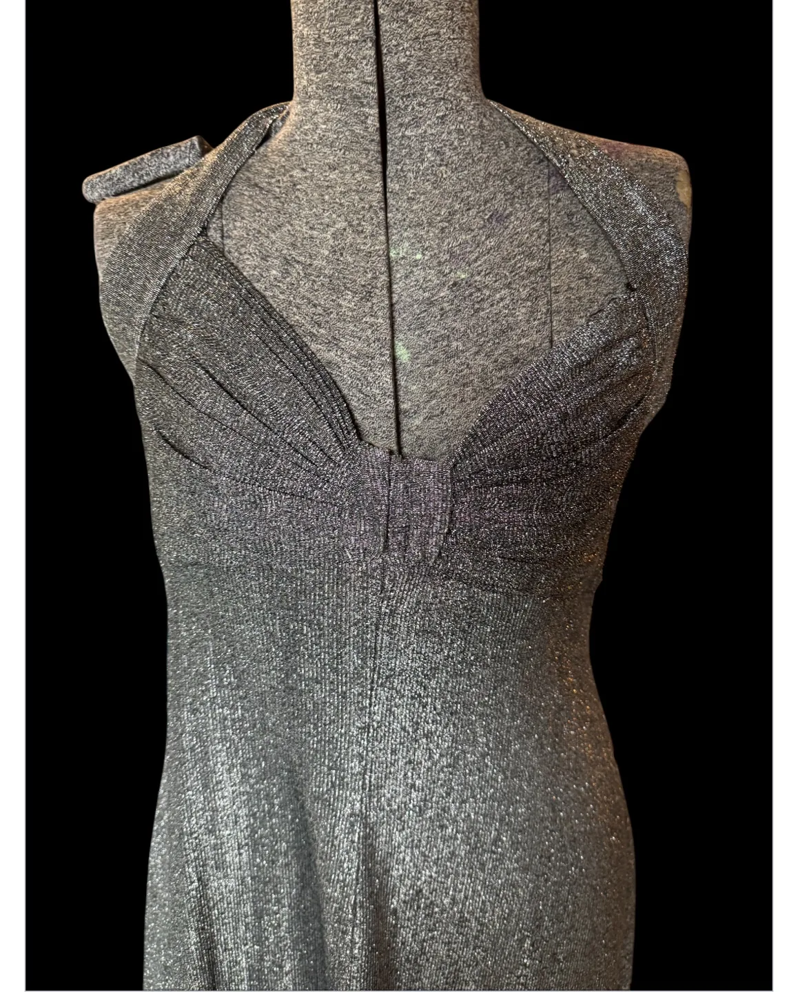 Silver Sparkle  vintage 70s Halter Maxi  Dress image indicator(3)