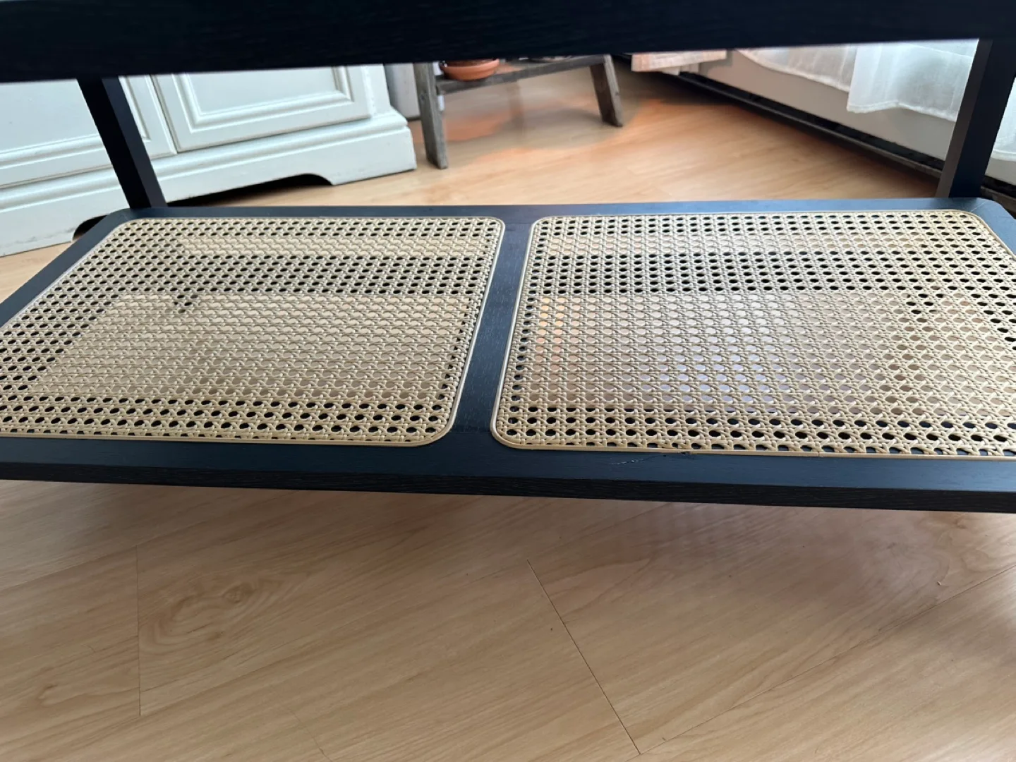 Black Coffee Table with Rattan Shelf image indicator(2)