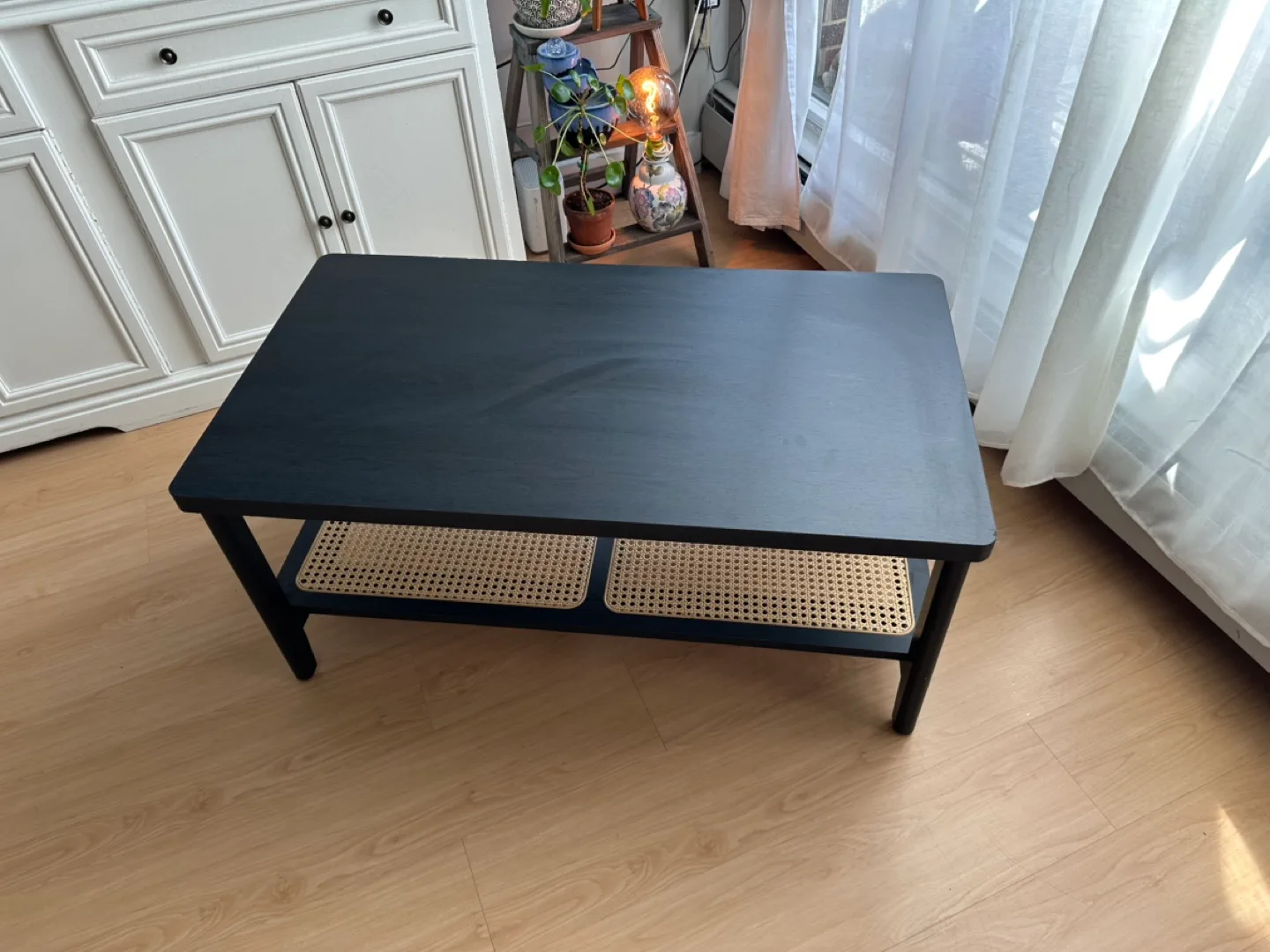 Black Coffee Table with Rattan Shelf image indicator(5)