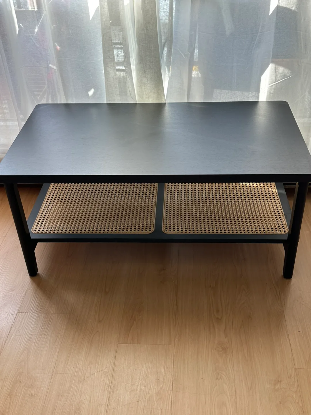 Black Coffee Table with Rattan Shelf image indicator(6)