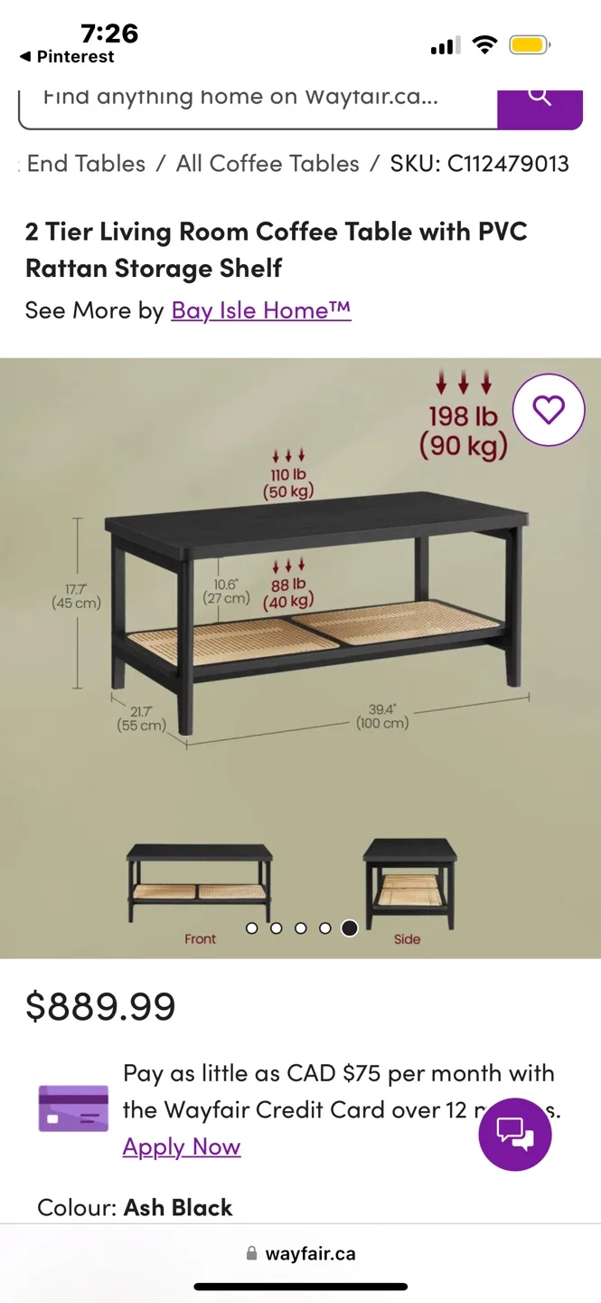 Black Coffee Table with Rattan Shelf image indicator(10)