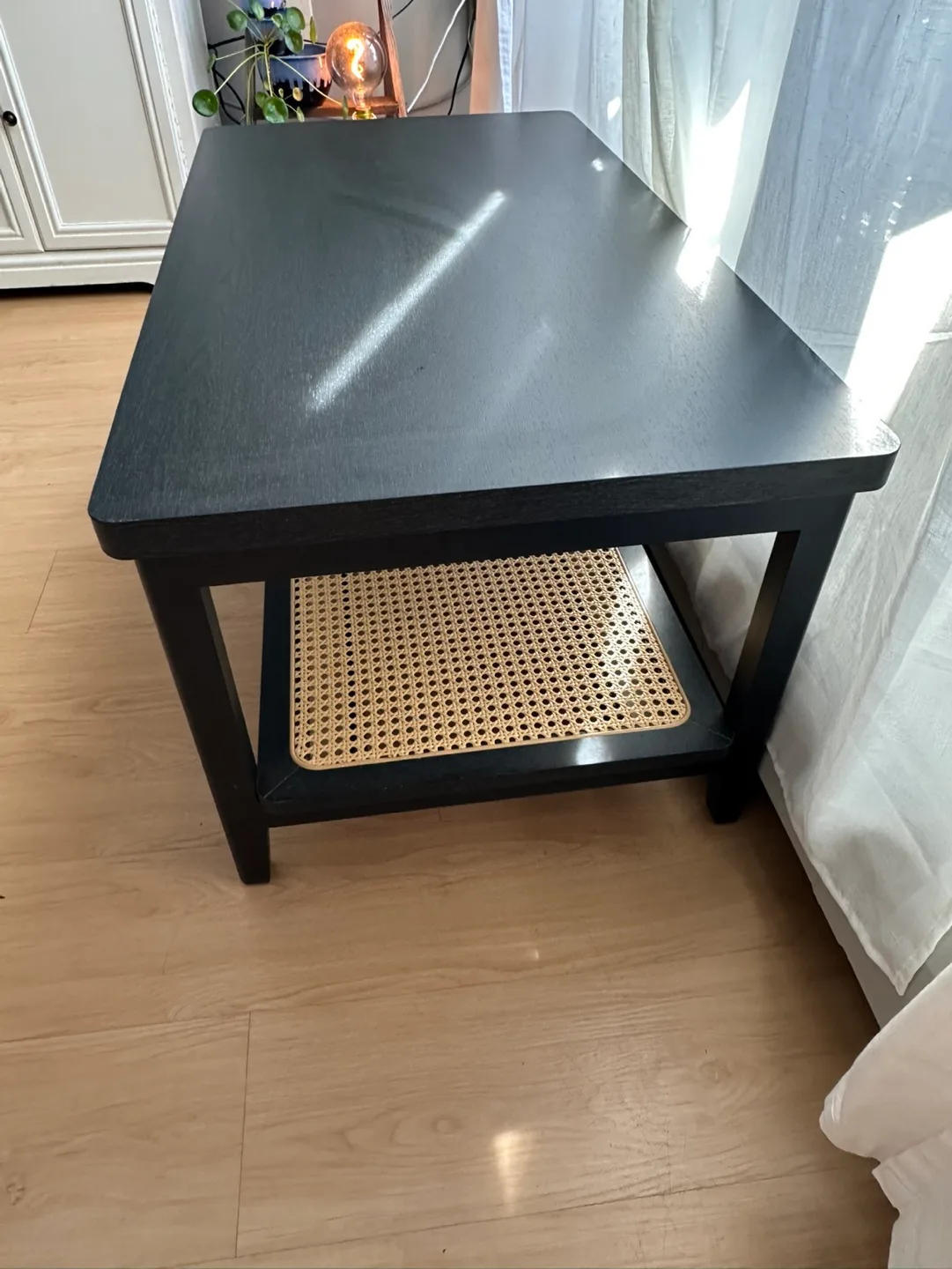 Black Coffee Table with Rattan Shelf image indicator(7)