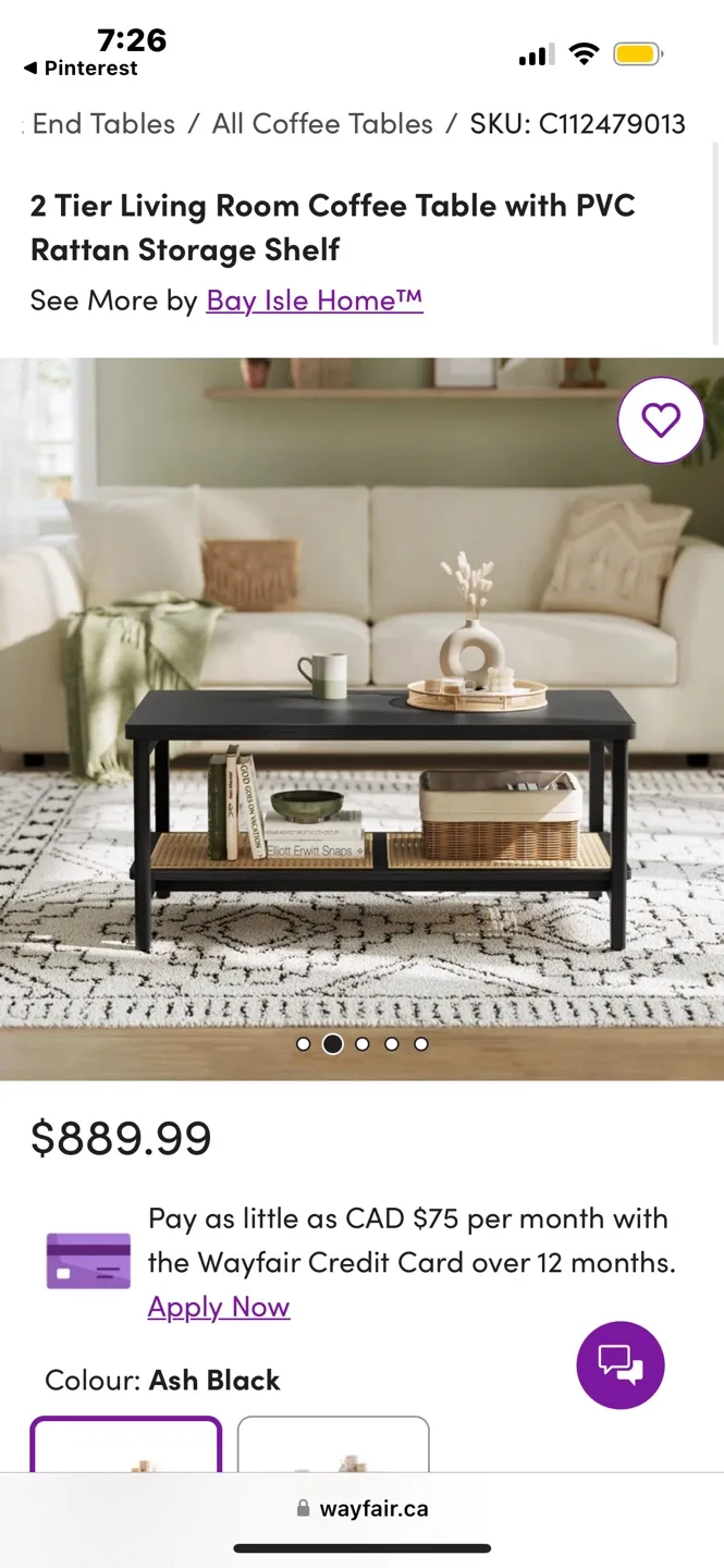 Black Coffee Table with Rattan Shelf image indicator(9)