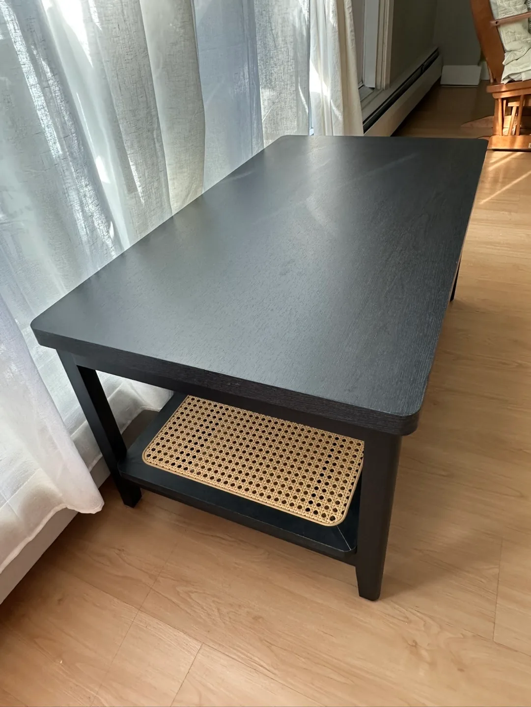 Black Coffee Table with Rattan Shelf image indicator(8)