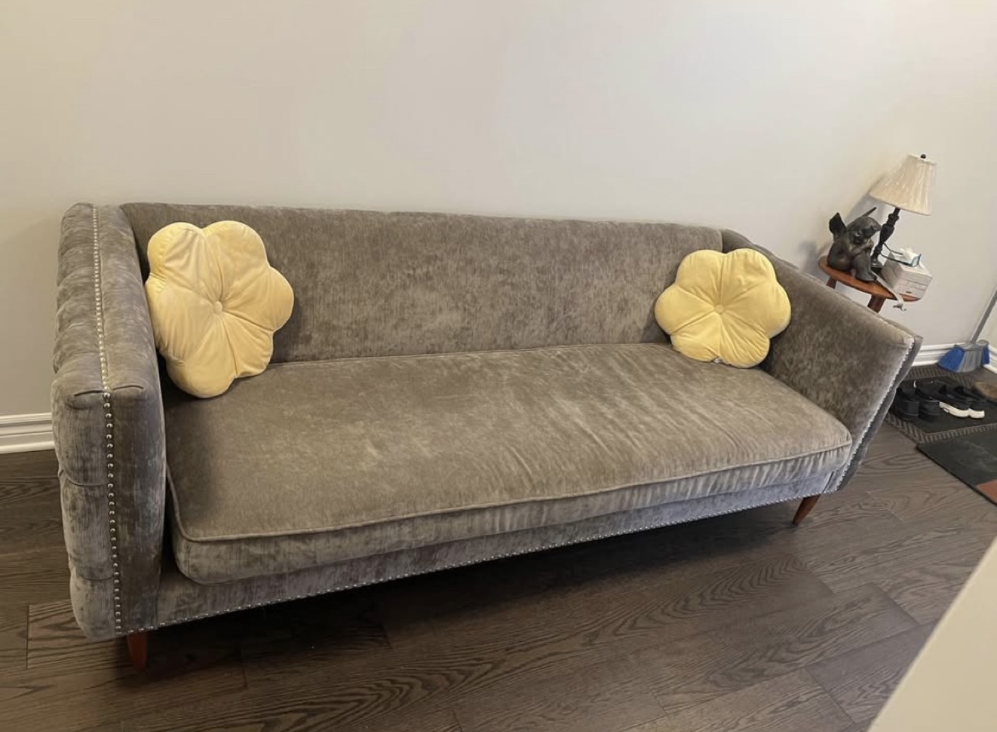 Grey Velvet Tufted Sofa