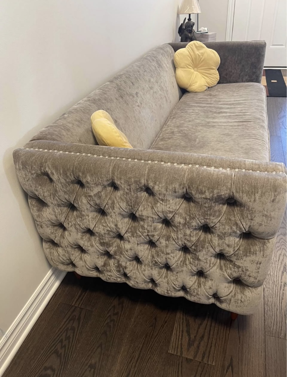 Grey Velvet Tufted Sofa - photo 2