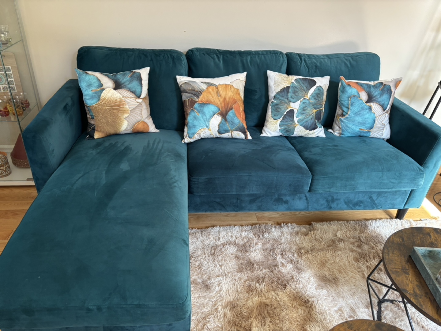 Teal Velvet Sectional Sofa with Chaise Lounge - photo 2